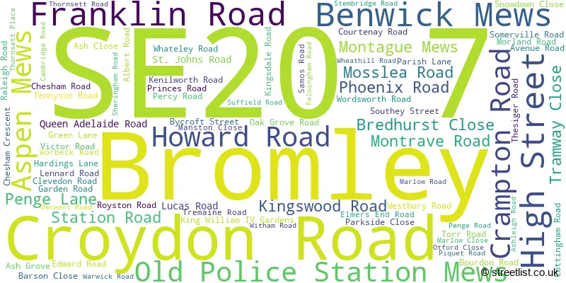 A word cloud for the SE20 7 postcode